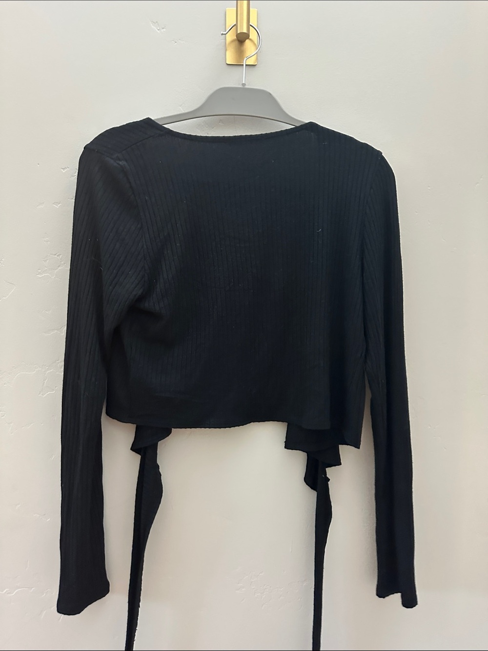 Reformation Black Long-Sleeve Wrap Crop Top with Waist Tie - Picture 4 of 5